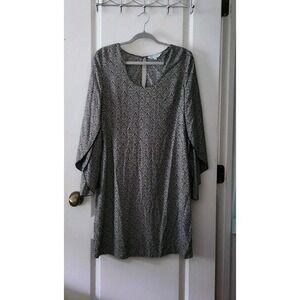 Escapada Living Womens Knee Length Dress Bell Open Sleeve Black White Rayon Sz S